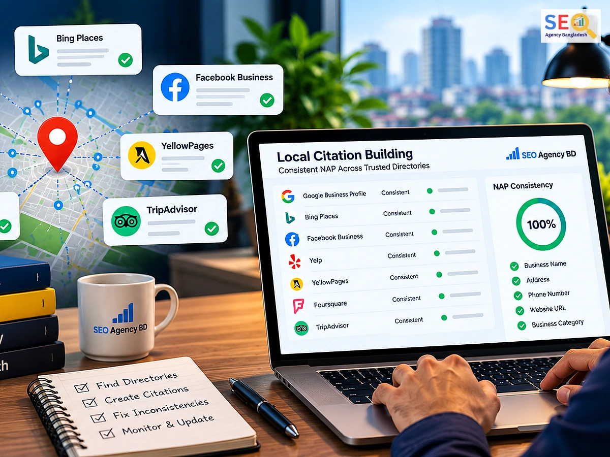 Business citation service workflow auditing, correcting and verifying directory listings