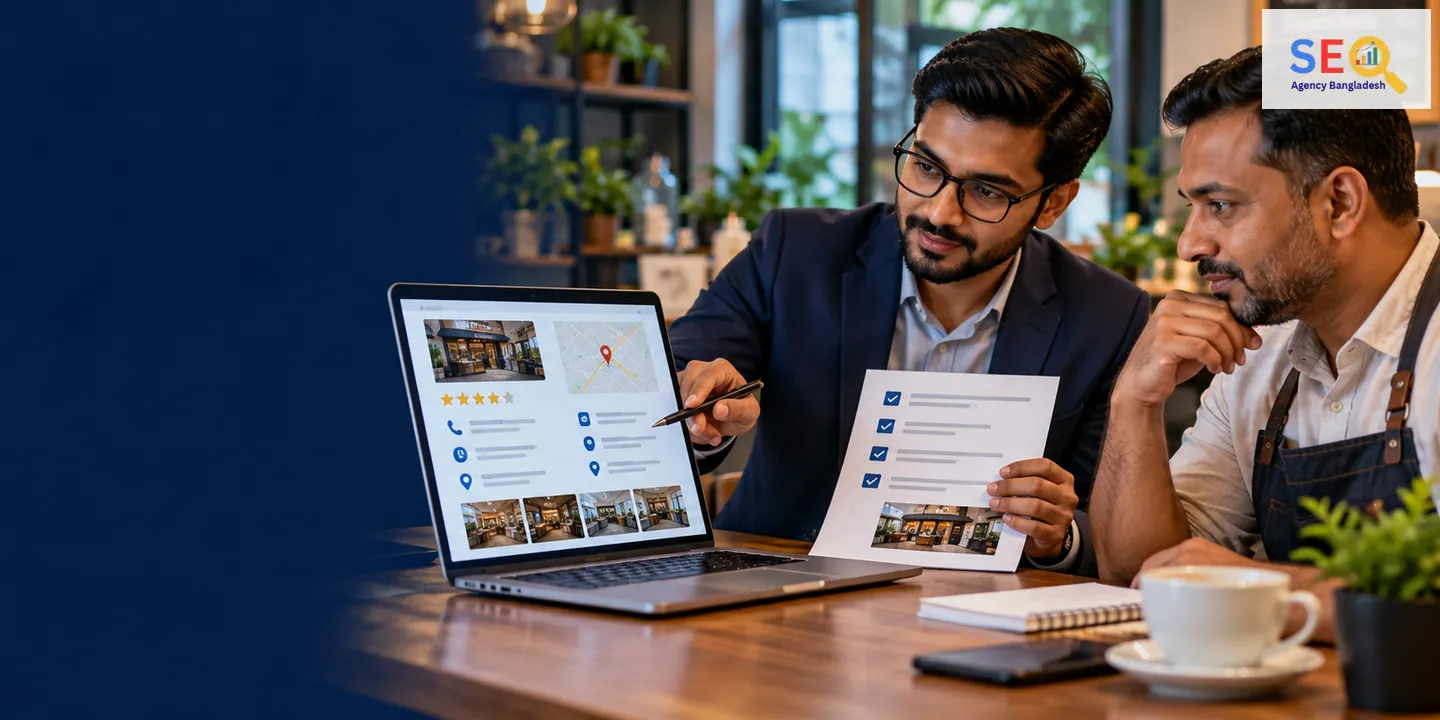 SEO specialist and Bangladesh business owner reviewing a completed Business Profile optimization plan