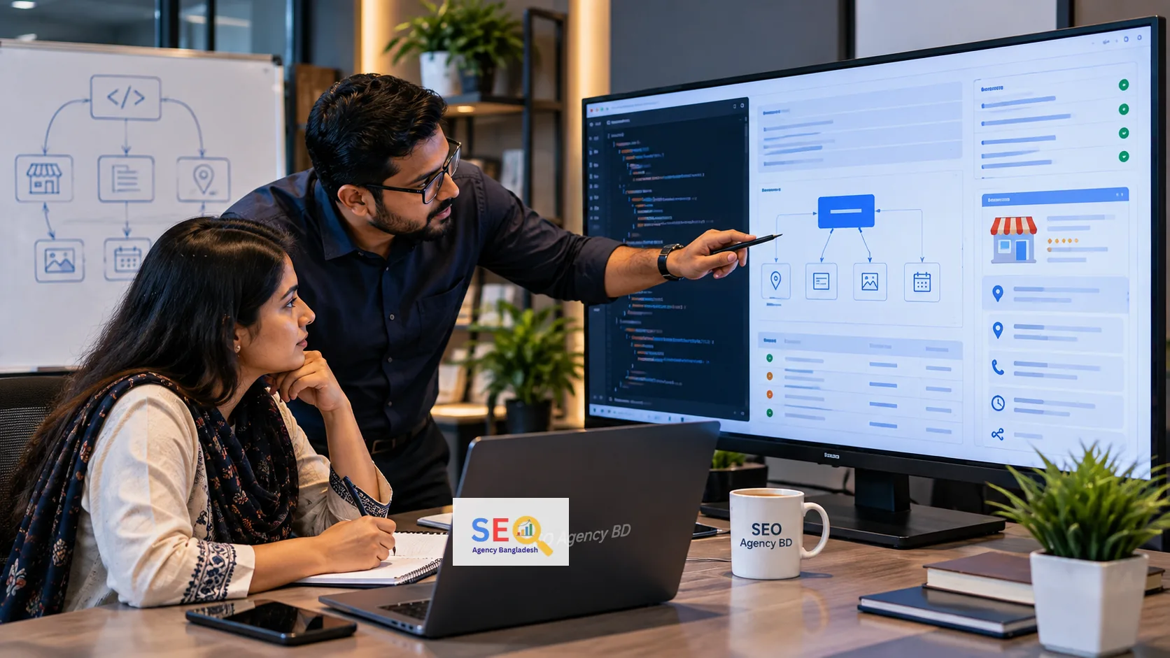 SEO Agency BD developers reviewing business website structure and implementation