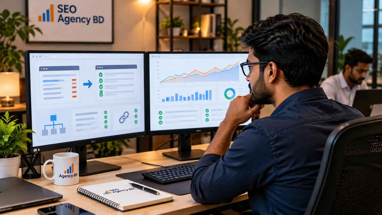 SEO specialist monitoring redirect health, indexing and organic search signals after a CMS migration