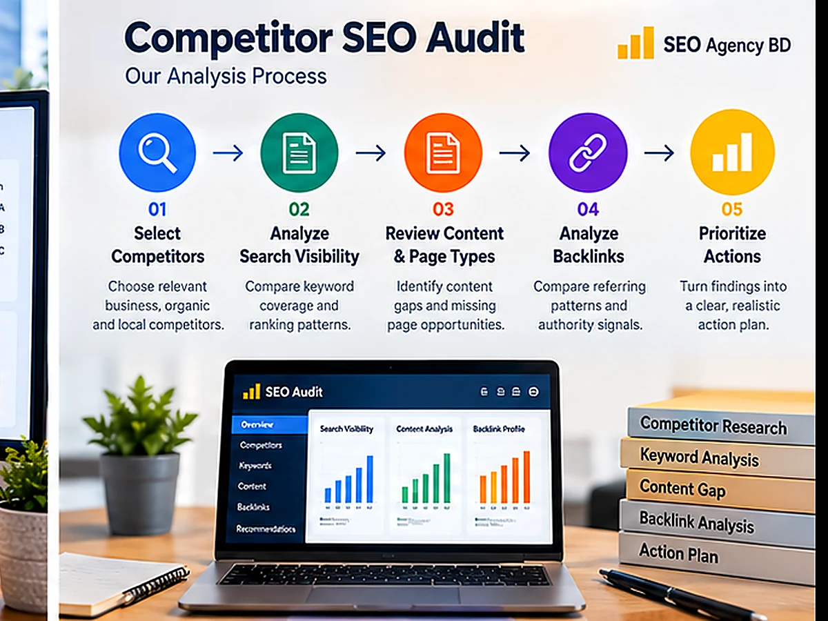 Competitor SEO audit workflow reviewing search, content and backlink differences