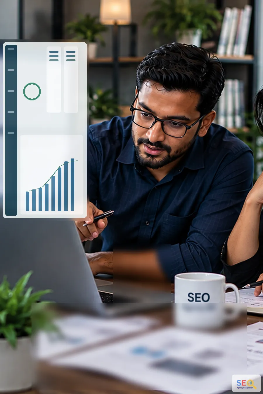 Business decision-maker reviewing a website audit with an SEO specialist