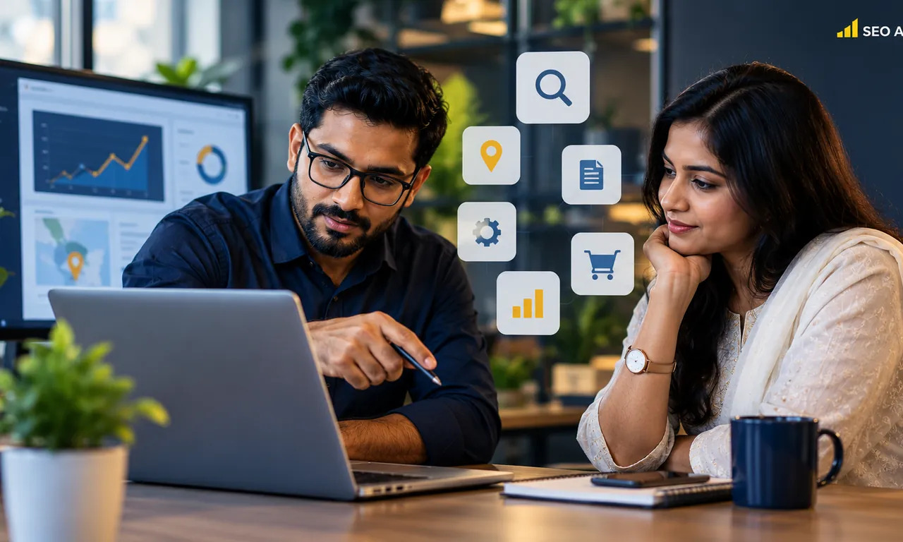 Bangladesh business owner comparing Local SEO, technical SEO, ecommerce and content services with an SEO specialist