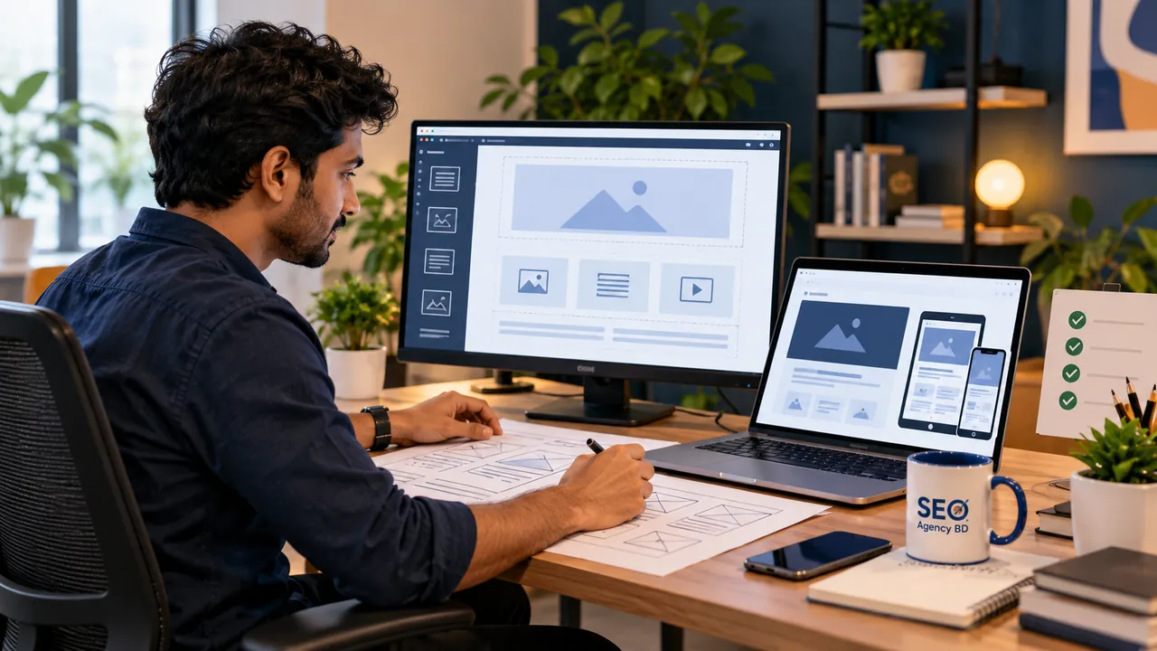 CRO workflow planning with wireframes, responsive page states and quality checks before website changes