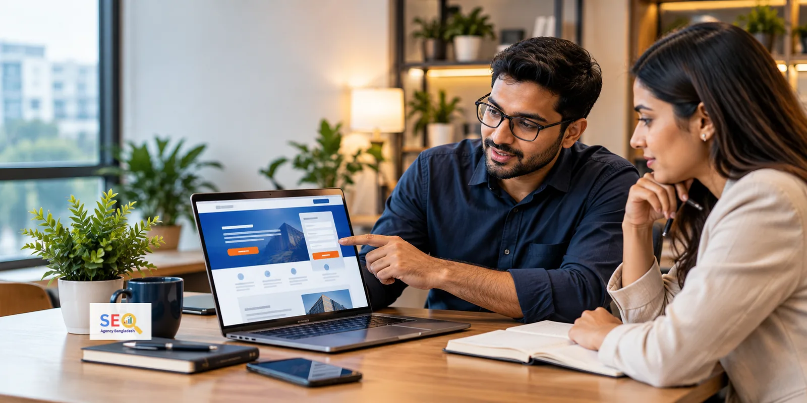 SEO Agency BD landing page consultation reviewing a focused conversion page