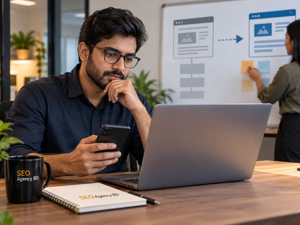 Business decision-maker reviewing a website migration plan before launch