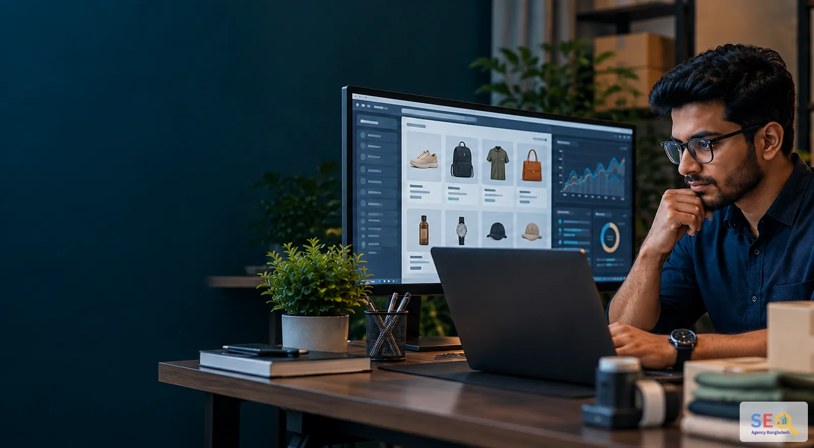Ecommerce SEO specialist reviewing product discovery, category structure and online store performance