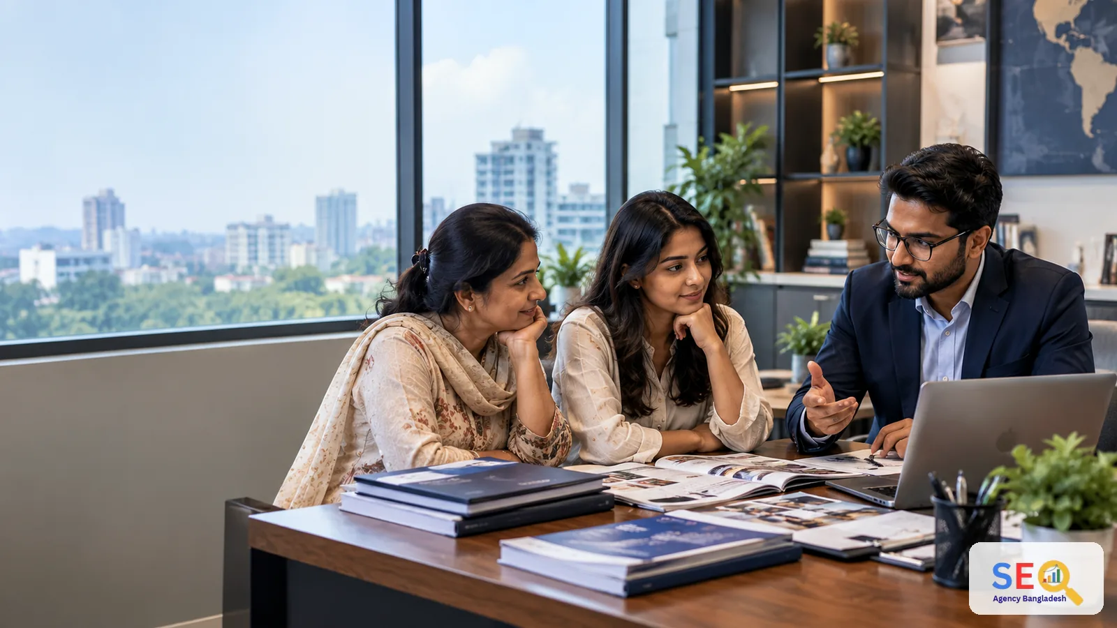 Bangladesh education consultant advising a student and parent about study and application options