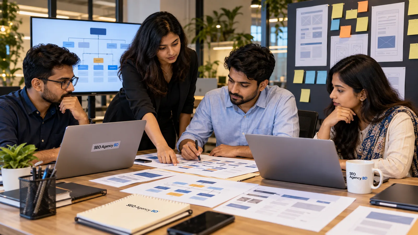 SEO Agency BD team coordinating an enterprise SEO workflow across technical, content and development tasks