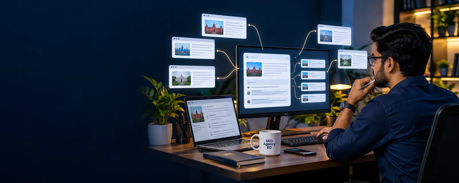 Bangladesh SEO specialist reviewing connected web sources and AI search citation pathways