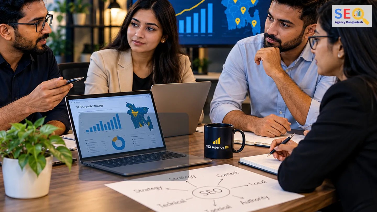 SEO Agency BD consultant discussing industry-specific search priorities with a business team