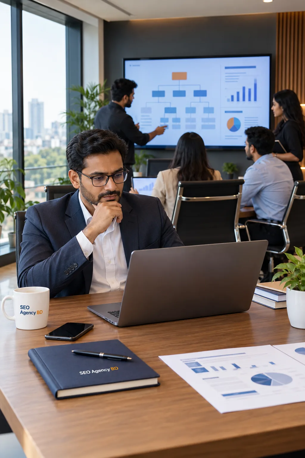 Enterprise decision-maker reviewing a large website SEO plan with a Bangladesh SEO team