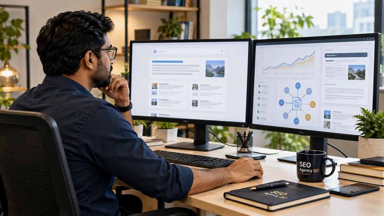 SEO specialist reviewing generative search source visibility, citations and web content signals