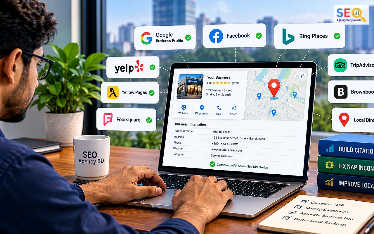 Local directory listing audit comparing business information and citation status