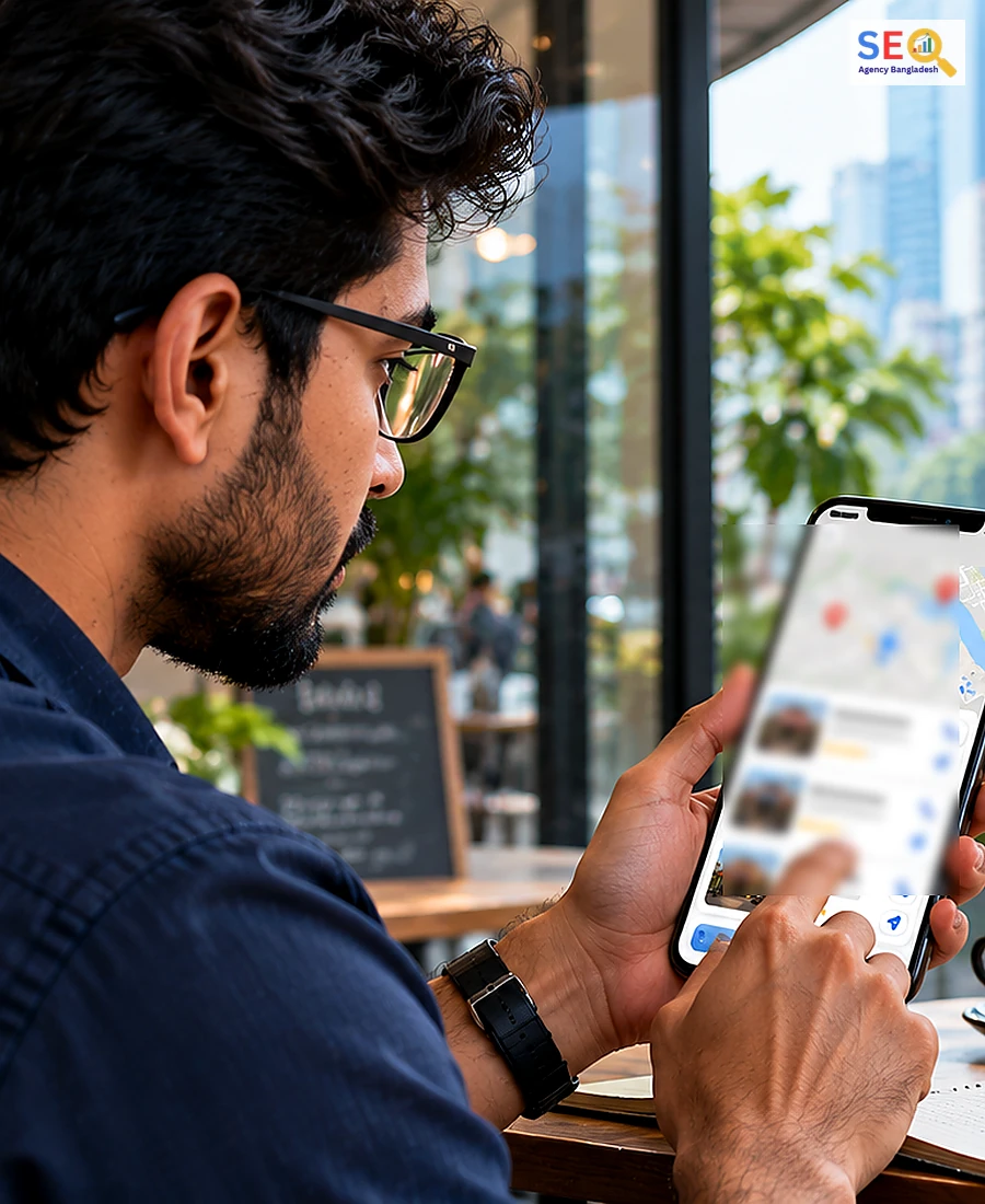 Bangladesh customer comparing nearby businesses in a local-pack style mobile search