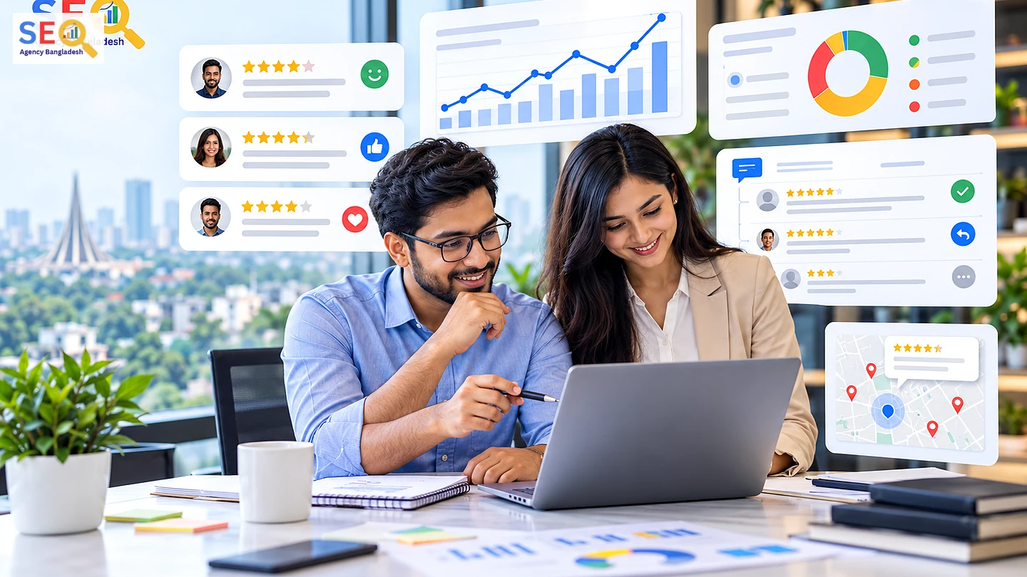 SEO Agency BD specialist discussing a local review management workflow with a business owner