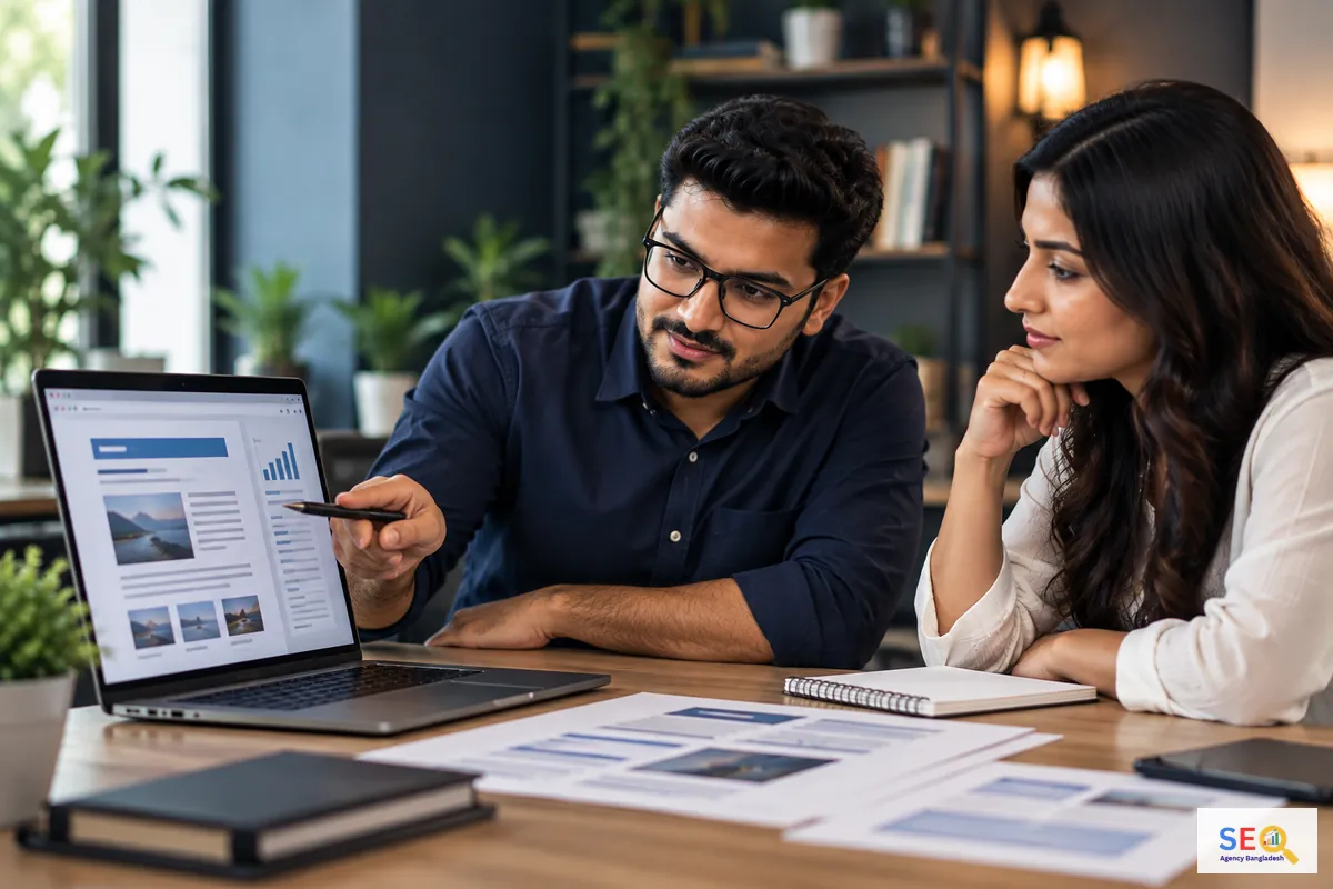 Local SEO specialist reviewing website, profile and nearby-discovery evidence for a Bangladesh business