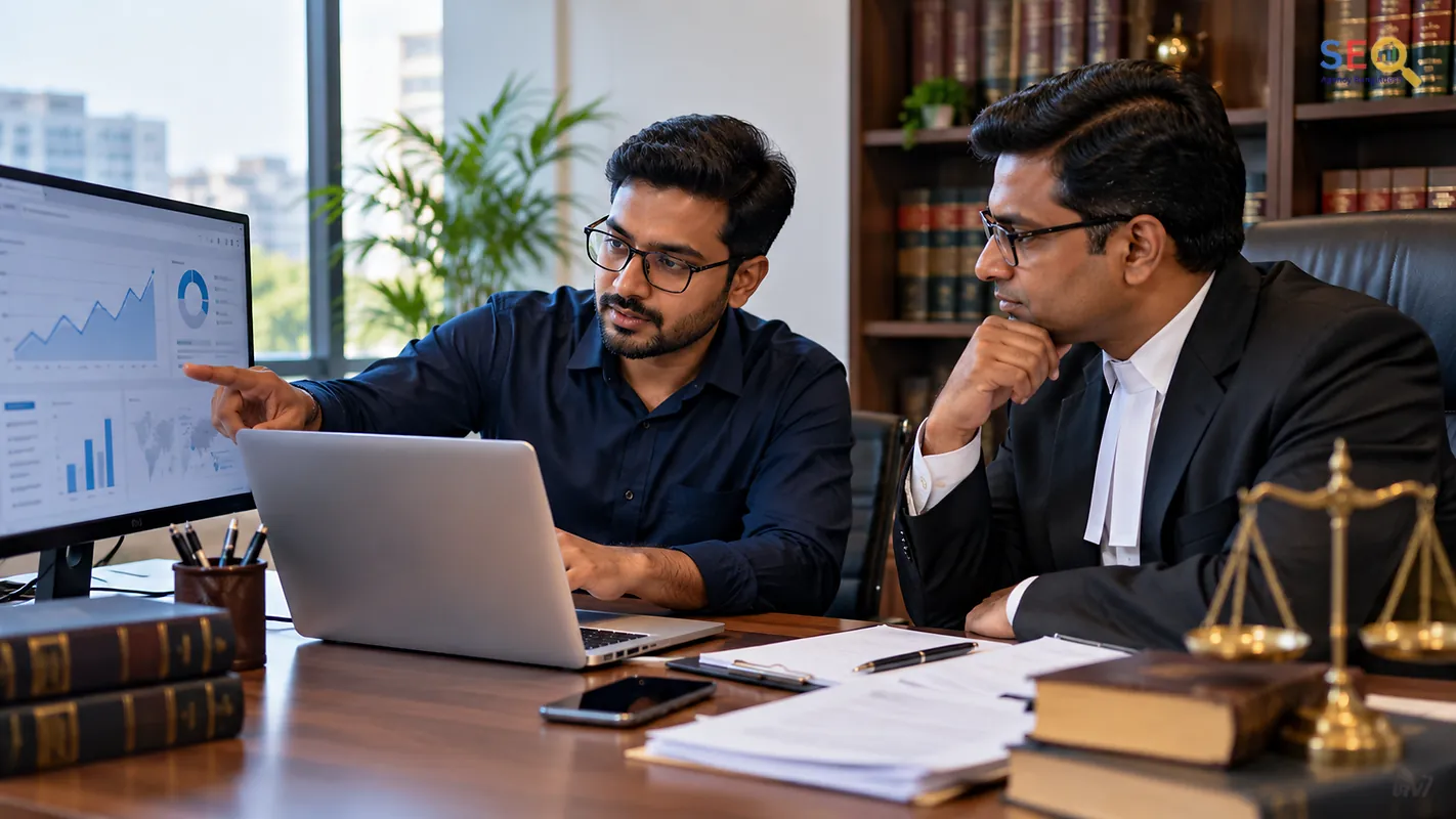 SEO specialist explaining search performance data to a Bangladeshi lawyer
