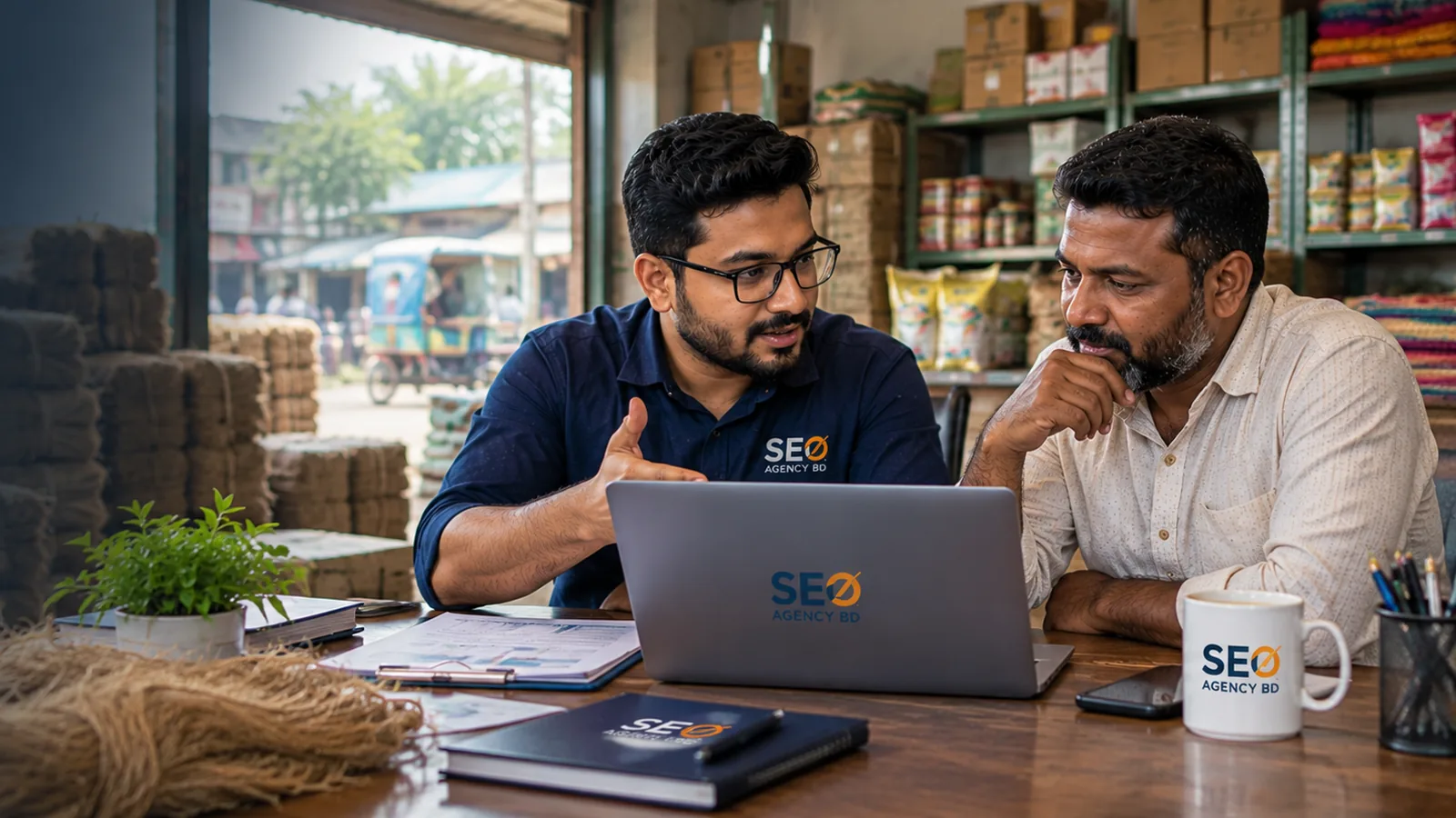 SEO Agency BD reviewing local search and website performance with a Faridpur business owner