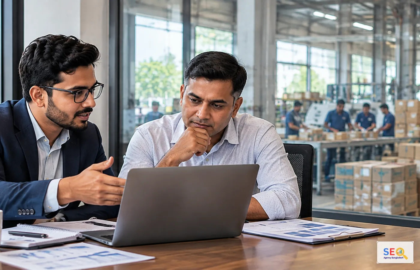 SEO specialist reviewing website and search performance with an industrial business manager in Pabna