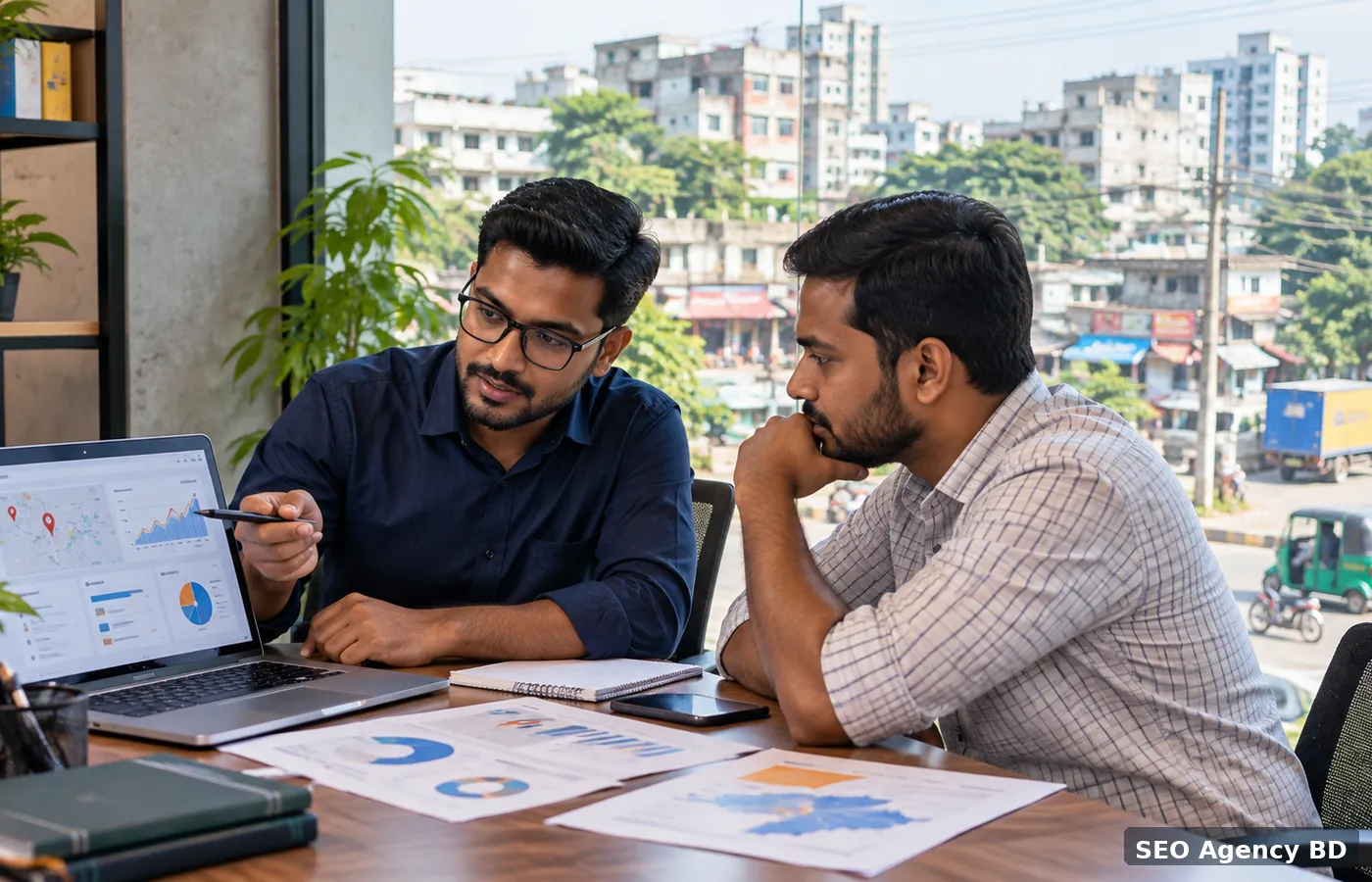 SEO specialist reviewing local search and website performance for a Savar business