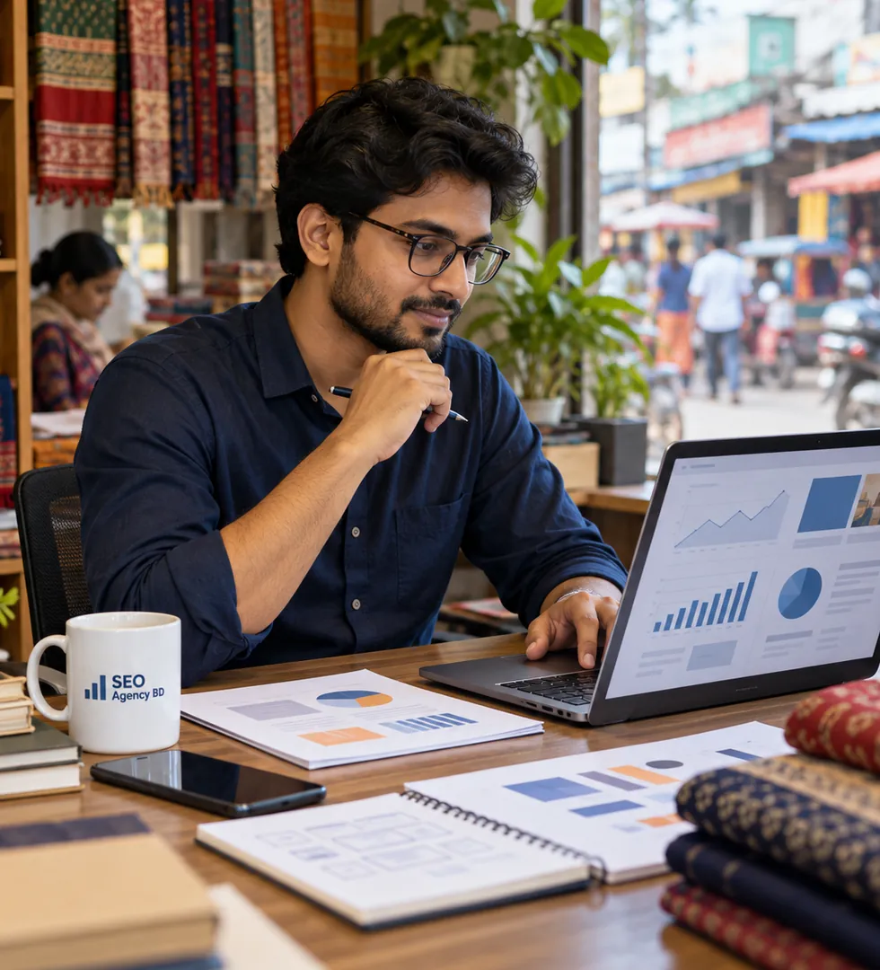 SEO specialist reviewing website and local-search signals for a Tangail business