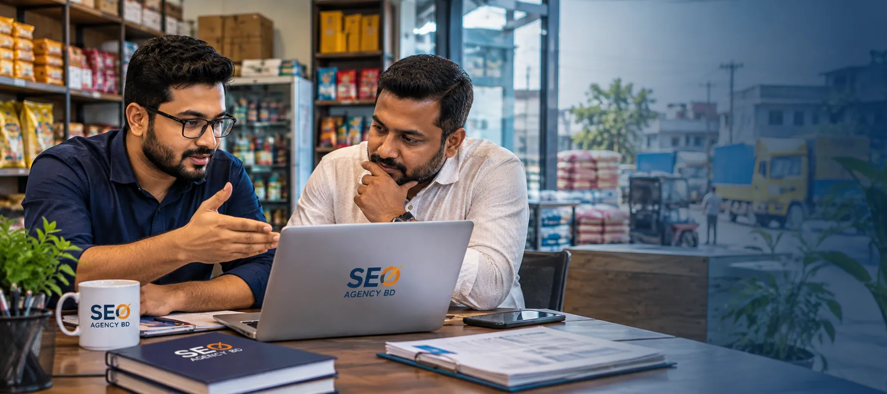 SEO consultation with a Brahmanbaria business owner in a commercial workspace