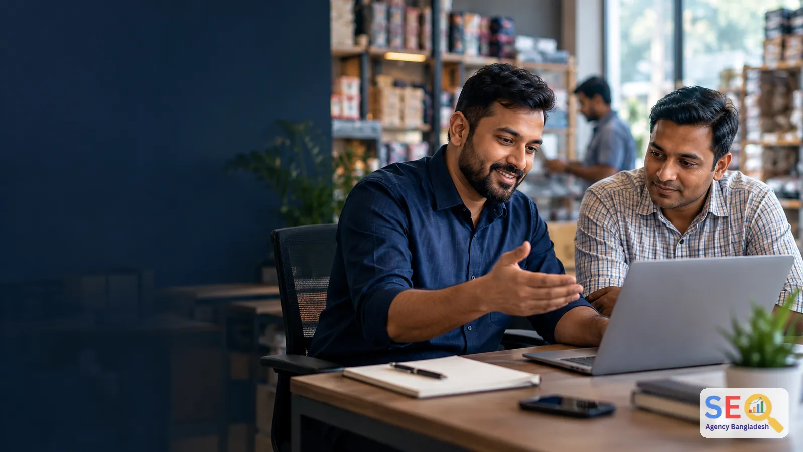 Bangladesh SEO consultant discussing website growth with a Jessore business owner