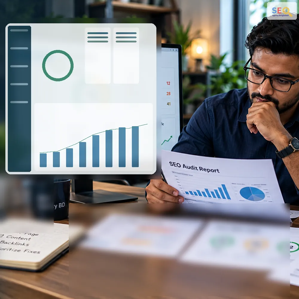 SEO specialist comparing website audit evidence and prioritizing findings