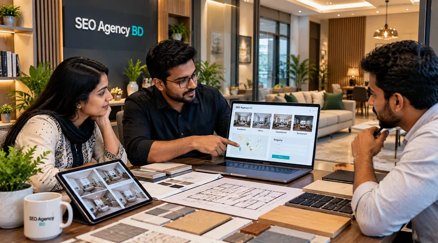 Business owner checking search options and website content
