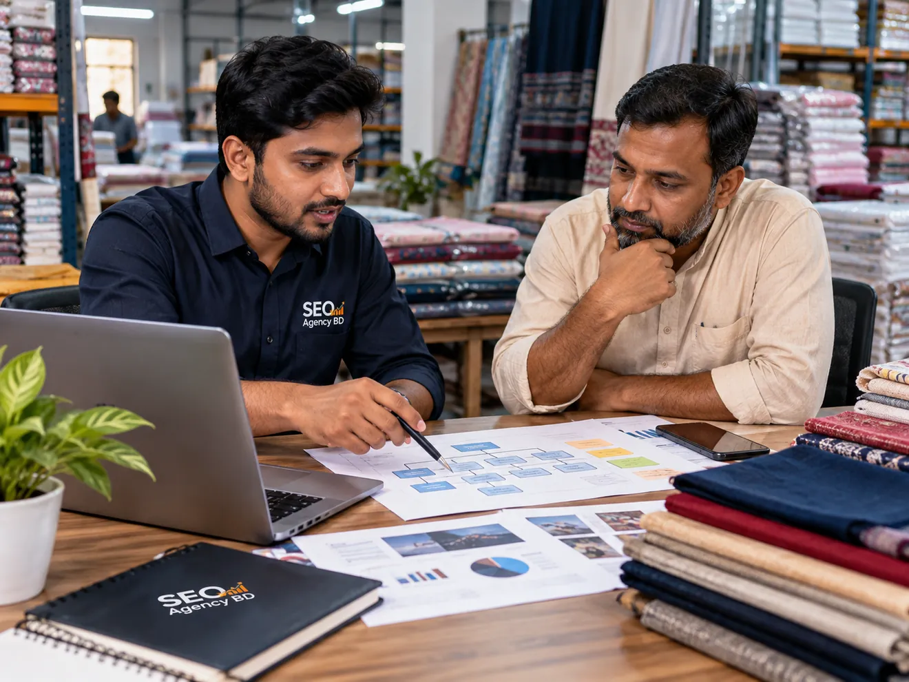 SEO specialist reviewing a practical search strategy with a Narsingdi business owner