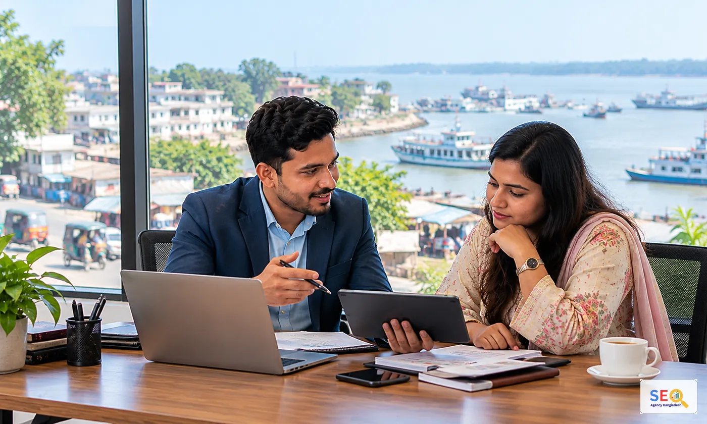SEO consultant discussing a practical growth plan with a Chandpur business owner