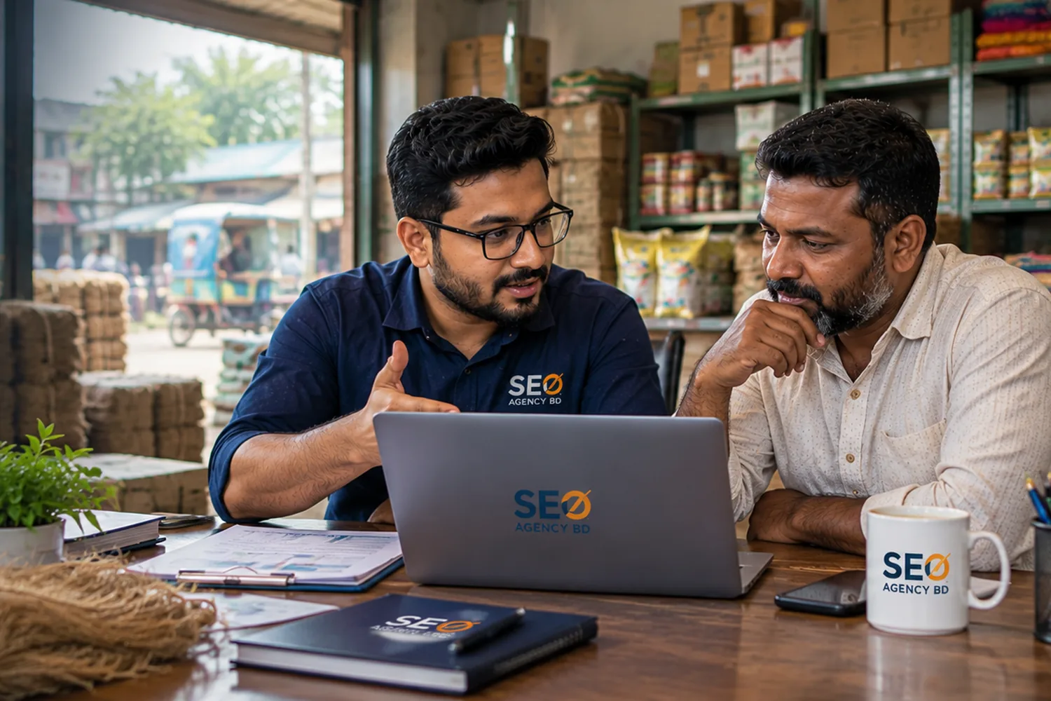 SEO Agency BD consultant discussing search strategy with a Faridpur business owner