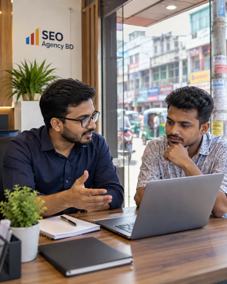 SEO consultation discussing search priorities for a business serving Feni