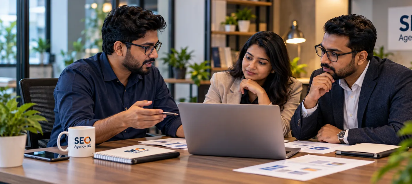 SEO consultant discussing a B2B organic growth plan with business decision-makers