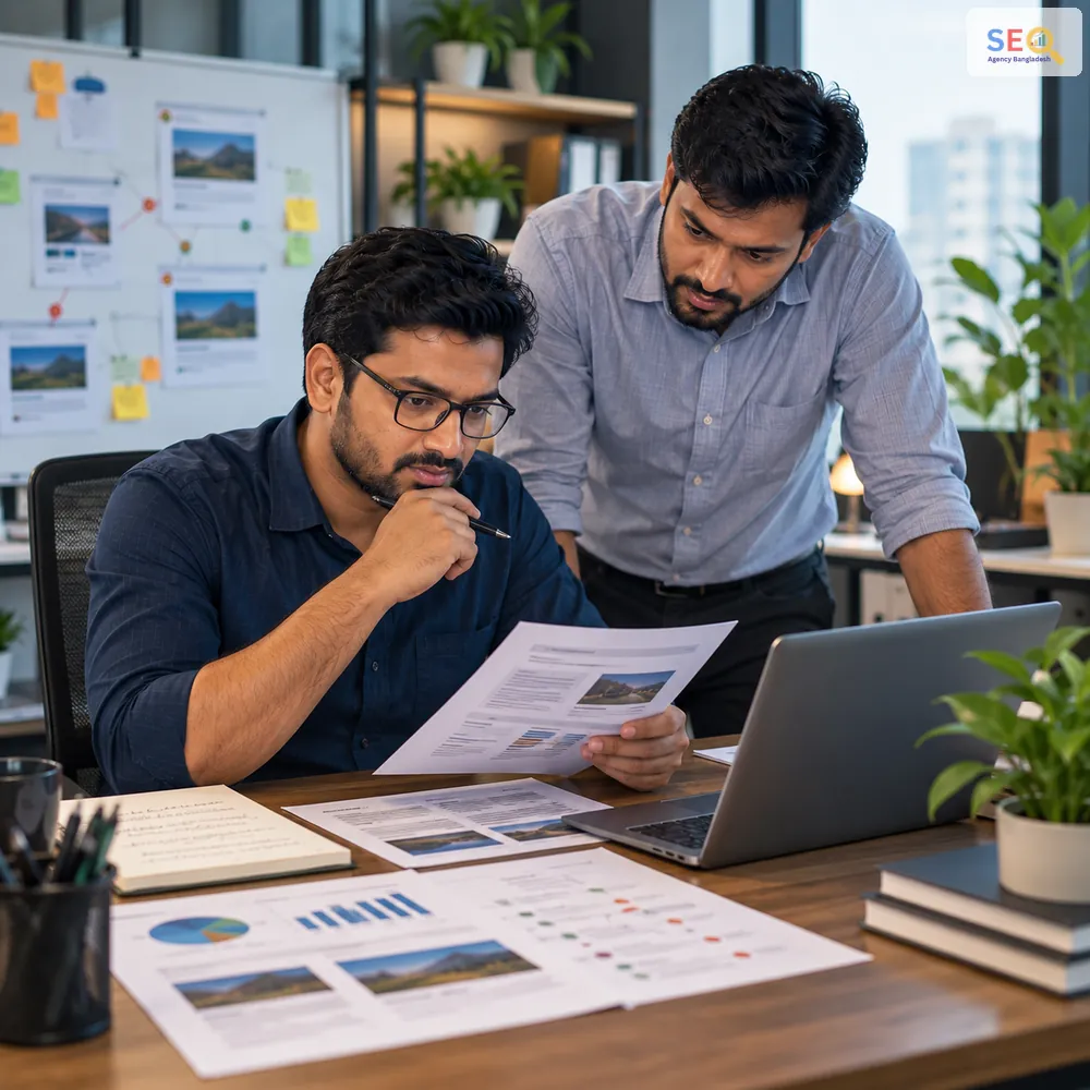 SEO specialists reviewing link quality, outreach prospects and backlink evidence