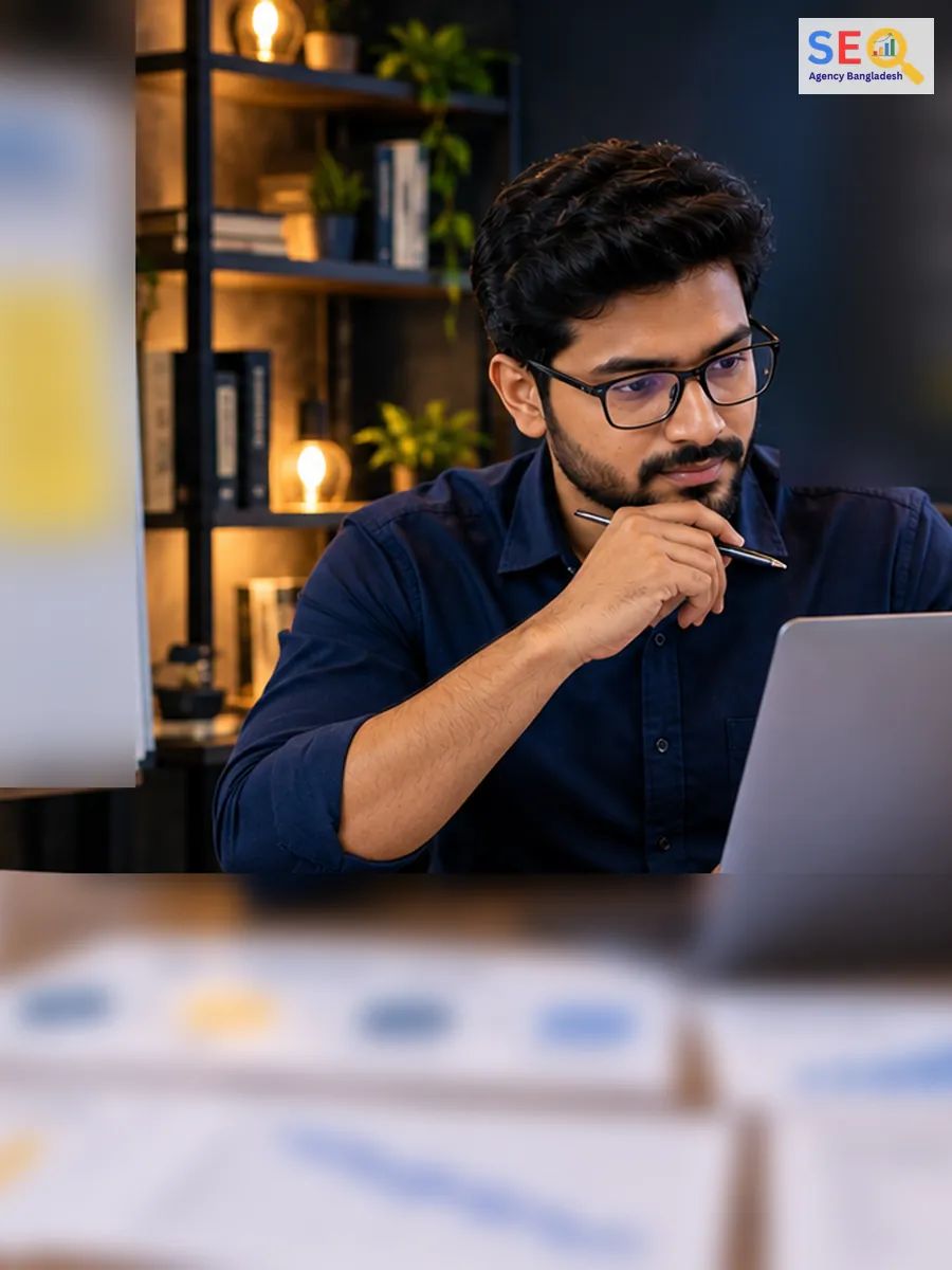 SEO specialist reviewing planning evidence before prioritizing a roadmap