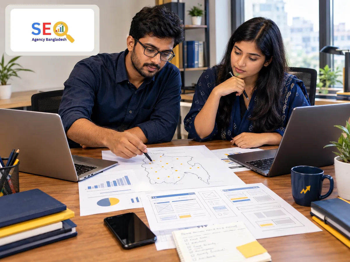 SEO team planning city-specific search research across Bangladesh