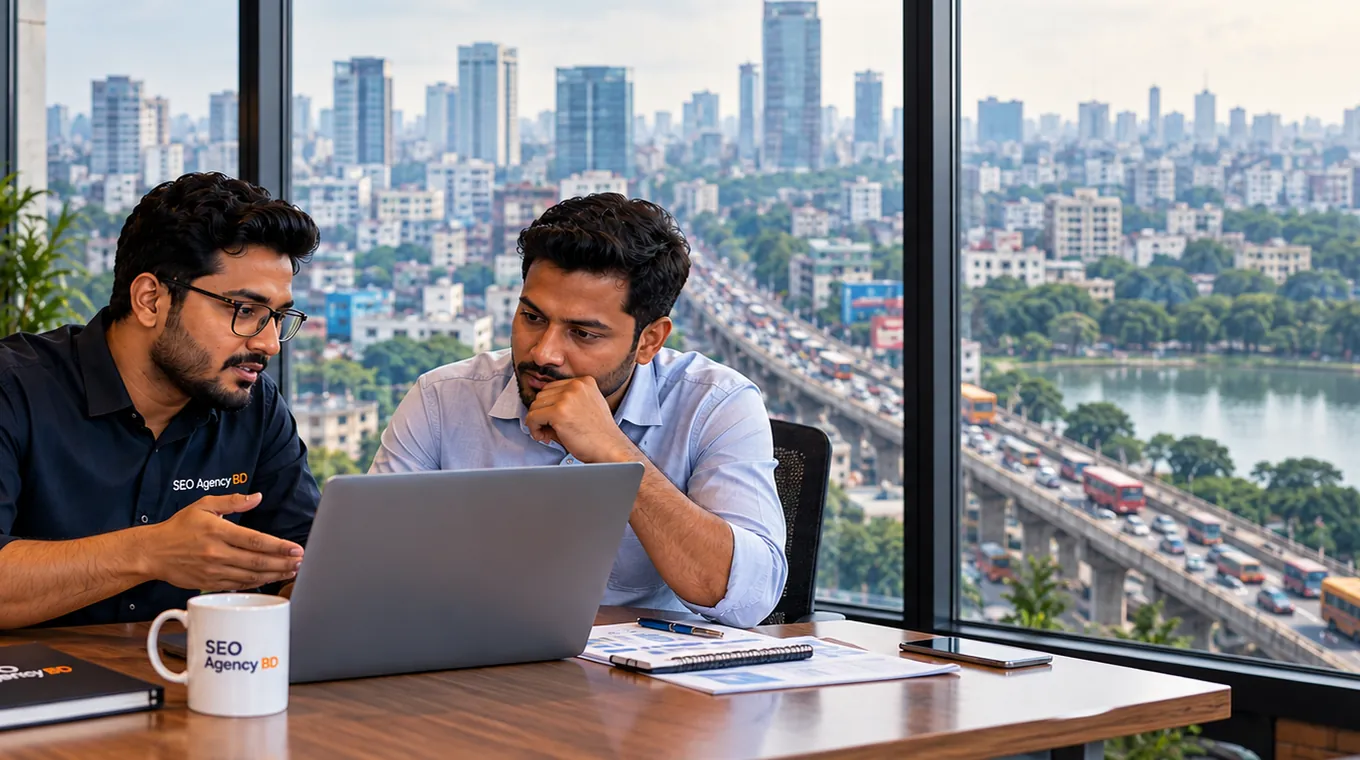 Dhaka business decision-makers comparing services with an SEO Agency BD consultant