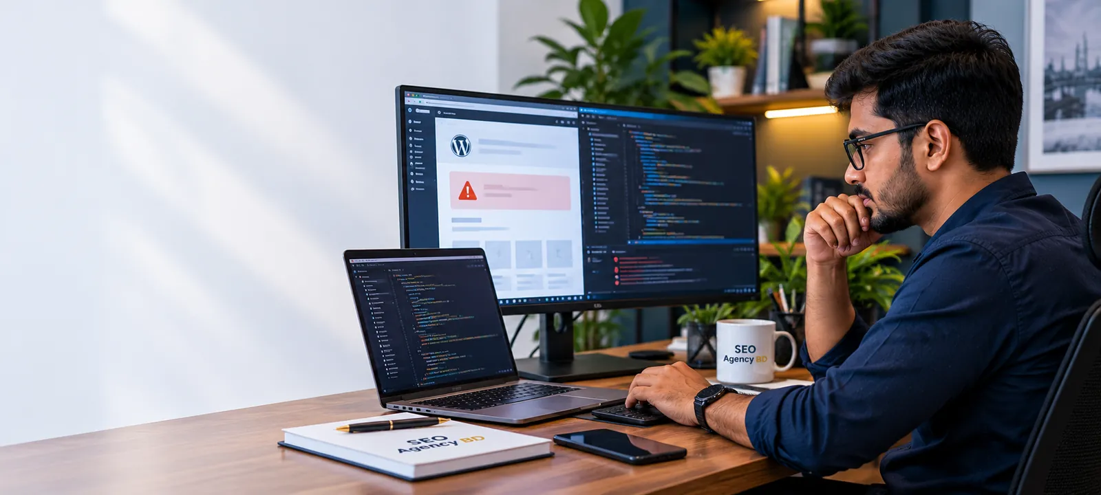 Bangladesh WordPress developer diagnosing a website error with browser tools and code