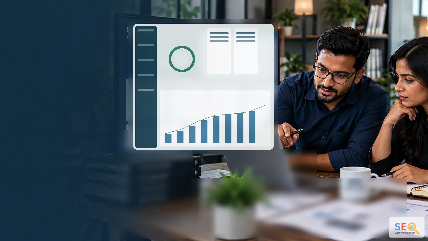SEO consultant reviewing WordPress website audit priorities with a business decision-maker